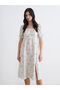 Ecru square neck floral Slit dress
