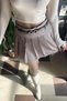Plaid Leather Belt Pleated Skirt - Mink Vi̇zon - 5