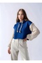Women's Sleeves Knitted Knitwear Super Stylish Design Oversize Crop Boy Cobalt Blue Sweatshirt - 3