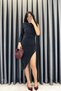 Yan Drape Backless Asymmetrical Glitter Dress - Black Black - 2