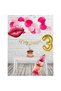 Lip and Lipstick Themed Birthday Set - Lip Foil Balloon Lipstick Foil Balloon Gold Happy Writing 3 Years Old