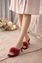 Women's Burgundy Furry Heeled Bridal Dowry House Slippers & Gift & Dowry Gift