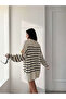 Women's Striped Wide-Cut Cardigan with Buttons - 2