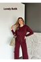 Silver Metal Buttoned Sleeve and Waist Detailed Knitwear Set - Wide Leg Cool Two-Piece Set - 3