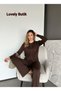 Silver Metal Buttoned Sleeve and Waist Detailed Knitwear Set - Wide Leg Cool Two-Piece Set - 4