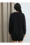 Women's Black Crew Neck Oversized İçi Ş Fleece-Lined 2 Thread Sweatshirt Dress - 3