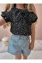 Girl's Black Leopard Print Denim Shorts Set - 2