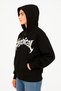Women's Hooded 3-thread Fleece-Lined front b Printed zippered o Oversized sweatshirt - black - 2
