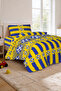 Yellow Navy Blue Single Fan Duvet Cover Set - Soft Cotton Texture - 3