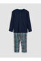 Giyçık Store Den Navy Blue Standard Fit Plaid Men's Pajama Set - 6