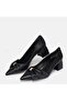 Large Size Women's Stiletto Thick Heel 5.5cm Black Leather - 5