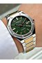 Men's Wristwatch with Calendar Gold-Green Color Sapphire Glass Steel Band Steel Case 1212Mr