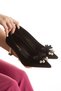 Women's 7.5 cm Gold Heel Satin Pearl Bow Detailed Black Stylish Heeled Shoes