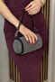 Women's Black Shiny Cylinder Model Handbag - Chain Strap - Fibag - 2