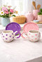 2-Person 4-Piece Bubble Mesh Handle Purple - Pink Plate and Heart-Detail Custom Embossed Cup Set - 2