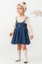 Collar Tulle Detailed Princess Denim Dress 3-Piece Baby Girl Set - Light Blue