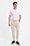 Men's Slim Fit Cotton Tie Waist Side Pockets Folded Leg Jogger Beige Trousers - 3