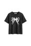 Lace V2 Ribbon Printed Relaxed Fit Washable Black Women's Tshirt