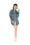 Women Wrinkled Acid Wash Denim Shacket in Dark Blue - 5