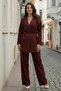 Belted Hijab Double Set N7174 Claret Red - 4