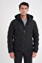 Men's Slim Fit Hooded Goose down Black Inflatable Coat with Side Pockets Mt 177 - 2