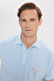 Men's Light Indigo Slim Fit Slim Fit 100% Cotton Printed Polo Collar T-Shirt - 4