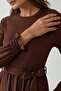 Textured Crew Neck Belted Modest Dress - 2
