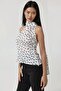 Asymmetric Collar Satin Printed Polka Dot Blouse - 6