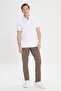 Men's Ecru Slim Fit Slim Fit Cotton Jacquard Polo Collar T-Shirt - 2