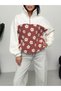Floral Patterned Zippered Plush Oversized Women's Sweatshirt – Soft Textured Casual Top