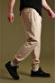 Men's Beige Parachute Fabric Sweatpants |   Sports Model with Elastic Cuffs, Zipper and Back Pocket - 4
