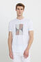Men's White Slim Fit Slim Fit Cotton Flexible Printed Crew Neck T-Shirt