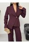 Blazer Jacket with Shawl Collar, Single Button Closure and Side-Tie Belt Detail. Wide Leg Pants Set