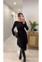 Contras Black Skirt with Lace Detail Shoulder Pad Piece Dress - 2