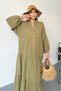 Women's Button Detailed 100% Cotton Long Dress Khaki - 26Y 3007 - 4
