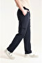 Men's Navy Blue Parachute Fabric Sweatpants |   Cargo Pocket Pieces, with Leg Clips, Baggy Cut - 3
