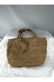 Women's Mink Washed Paper Thread Knitted Hand Shoulder Bag Width 30 cm Length 19 cm Depth 15 cm - 4