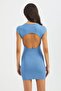 Back Cutout Detail Crew Neck Short Sleeve Mini Size Sitting Dress - 7
