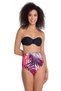 Black Padded Mixed Patterned Strapless High Waist Bikini Set