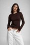 Women's Brown Crew Neck Long Sleeve Blouse - 6
