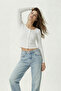 Button Detailed Corded Fabric Knitted Blouse Lze0010 Ekru - 3