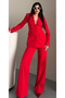 Women's Fabric Button Detail Jacket Pants Set Red - 5