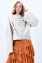 Women's Stone Crew Neck Wide Cut Design Blouse with Self-Shawl Detail Alc-X14420 - 3