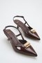 Women's Buckle Detailed Heeled Shoes Bitter Brown Patent Leather