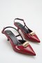 Women's Buckle Detailed Heeled Shoes Burgundy Patent Leather
