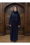 2303_Women'S, Dark Navy Blue, Zippered Self-Wrapped, Stoned, Hijab Prayer Dress /Abaya /Ferace - 6