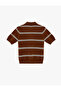Short Sleeve Polo Neck Striped Chenille Sweater - 4
