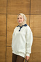 Women's Collar Denim Detail Sweatshirt White - 4