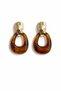 Women's Gold Color Hammered Textured Dangle Earrings – Brown Acrylic Detail