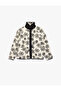 Long Sleeve Mock Neck Fleece-Lined Floral Transitional Jacket
